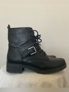 Soul Naturalizer Quaid Buckle Black Combat Boots Quartz Zip Side Size 8W